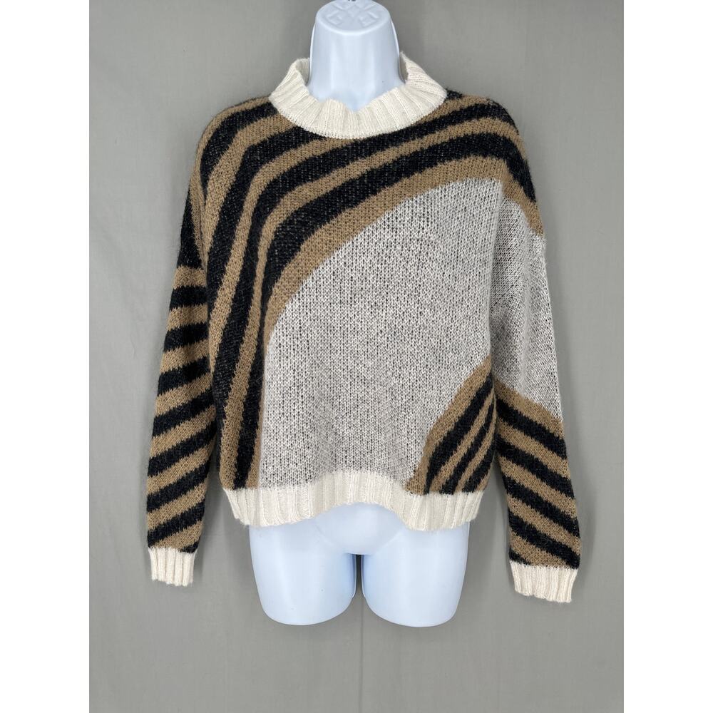Niccolai Sweater Womens Small Brown Stripe Black Mohair Boxy Cozy Pullover Italy